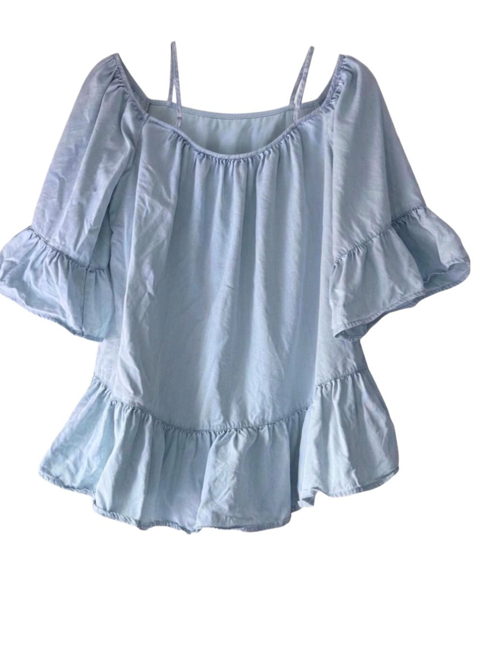 BEACH LUNCH LOUNGE Pale Blue Ruffled Off-Shoulder Top L